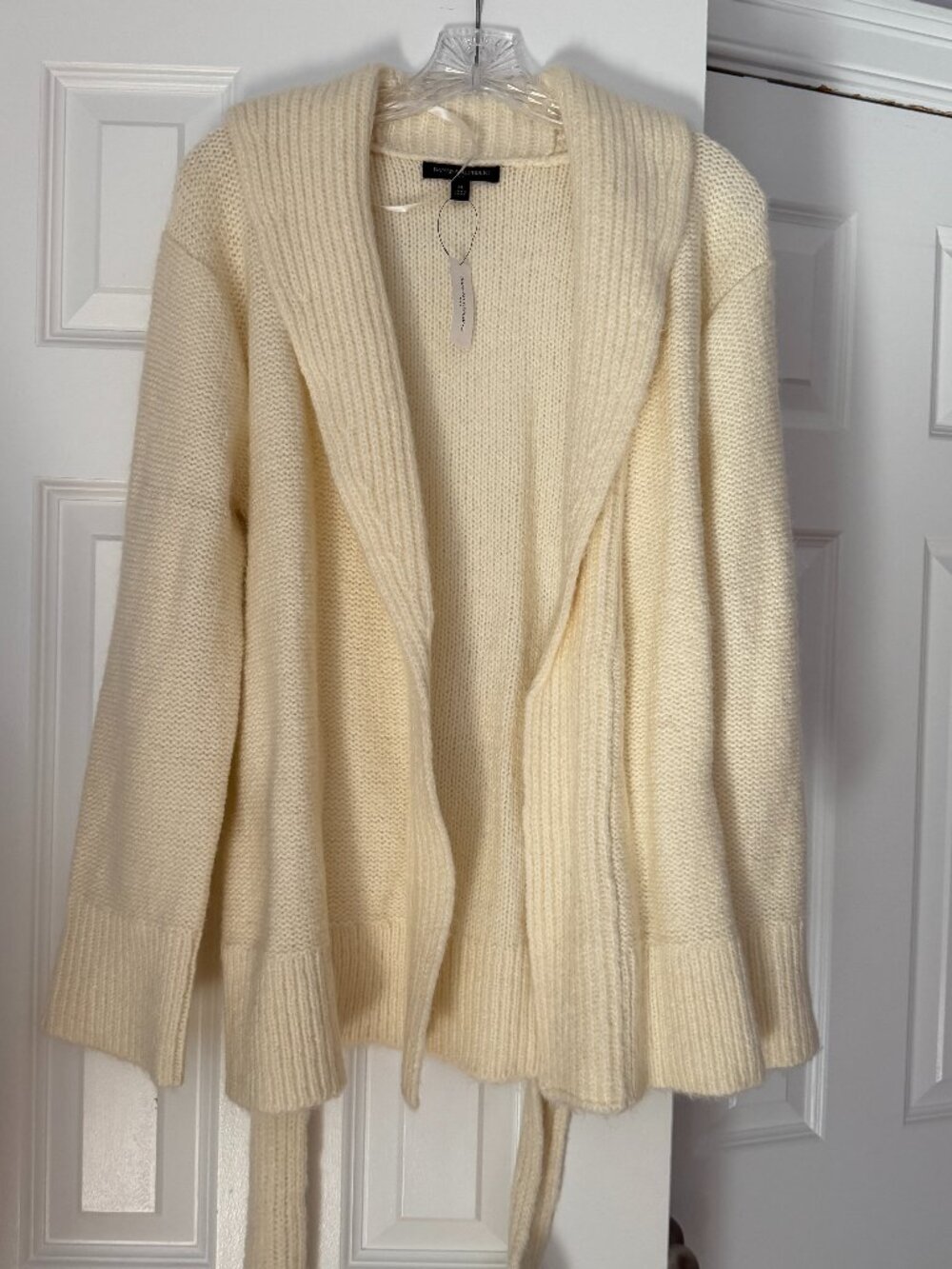 BR Cream Belted Open-Front Cardigan Sweater
